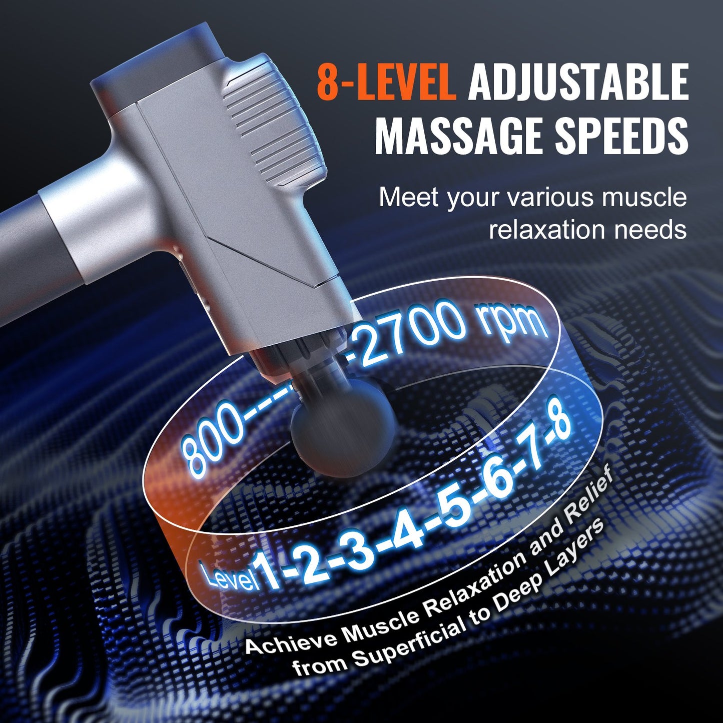 Deep Tissue Massage Gun – 8 Speed Percussion Muscle Massager with 6 Heads for Pain Relief & Muscle Recovery
