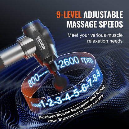 Deep Tissue Massage Gun – 9 Speed Percussion Muscle Massager with 6 Massage Heads for Pain Relief & Muscle Recovery